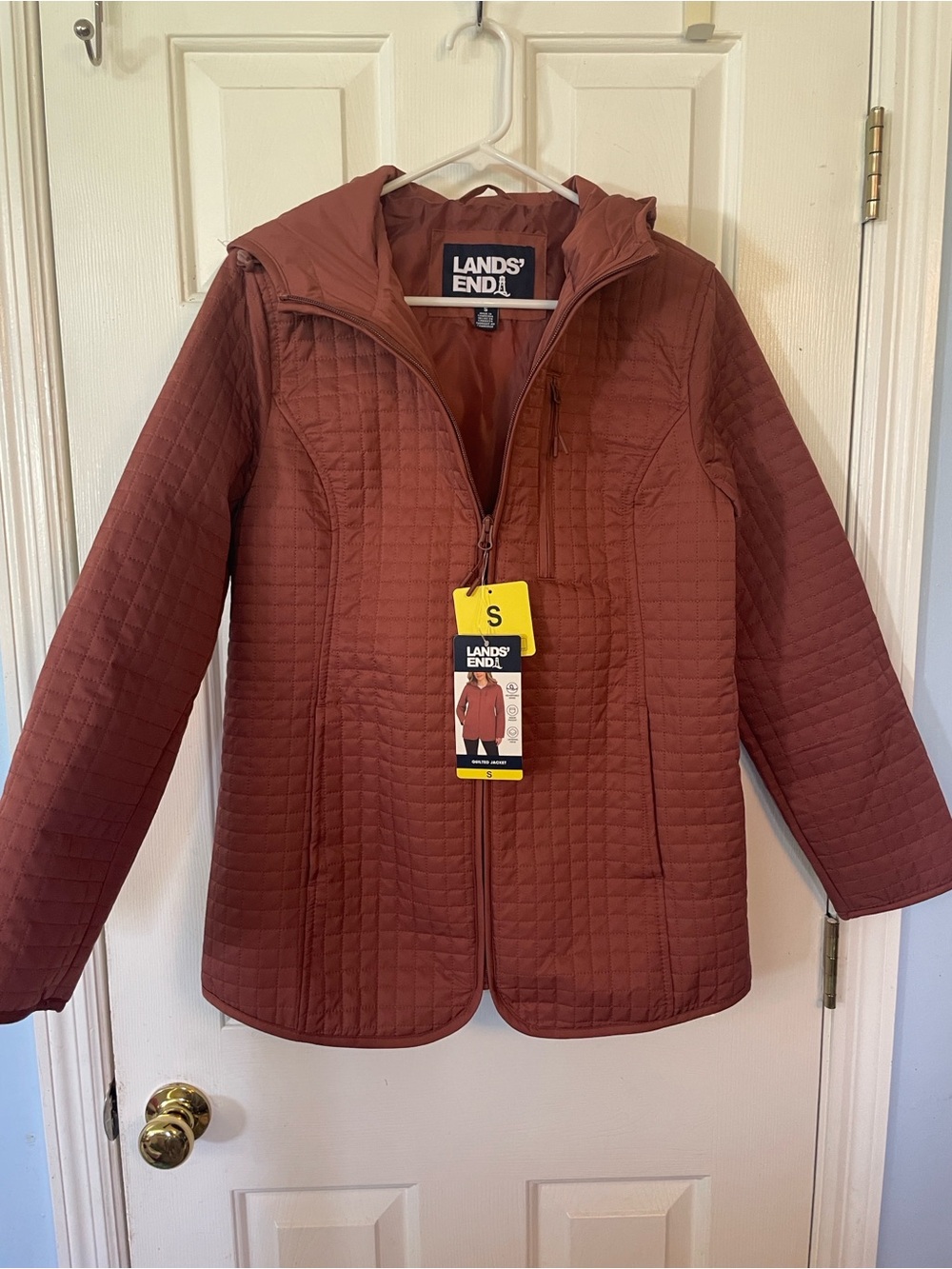 Lands' End Quilted Hooded Puffer Jacket in Rust Brown